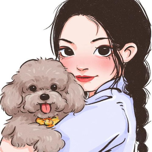 超级可爱的手绘女生头像,抱宠物的女孩