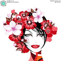 花朵红色嘴唇女孩卡通矢量人物插画eps素材免费下载红动网