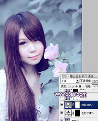 photoshop给美女写真图片调出甜美的青紫色