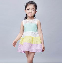 馨尚秀虎门厂家直销儿童裙子夏款童装拼色格子蕾丝女童连衣裙