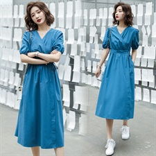 女装2020年新款夏季气质纯色夏装连衣裙子显瘦泫雅风韩系轻熟