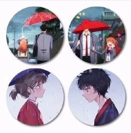 一个下雨天,带猫耳朵的男生给一个女生打红伞的动漫情侣头像