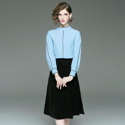 施悦名2019年春装新款撞色衬衣套装女欧美轻熟风衬衫搭黑色中长款开叉裙