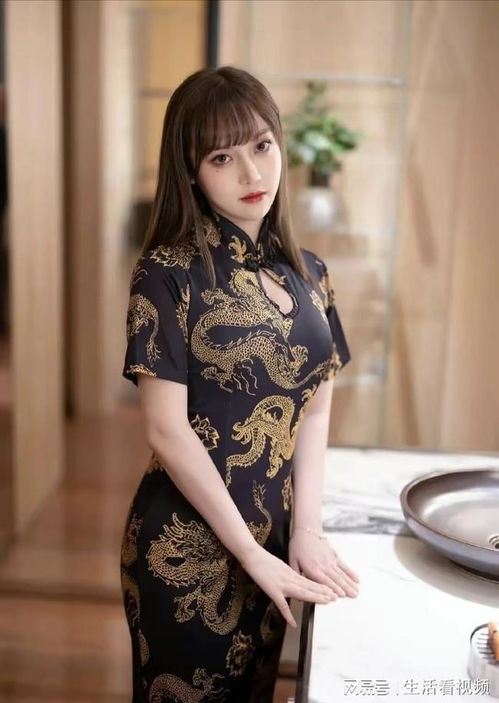 龙飞凤舞,长腿靓丽女神的黑色包臀旗袍秀