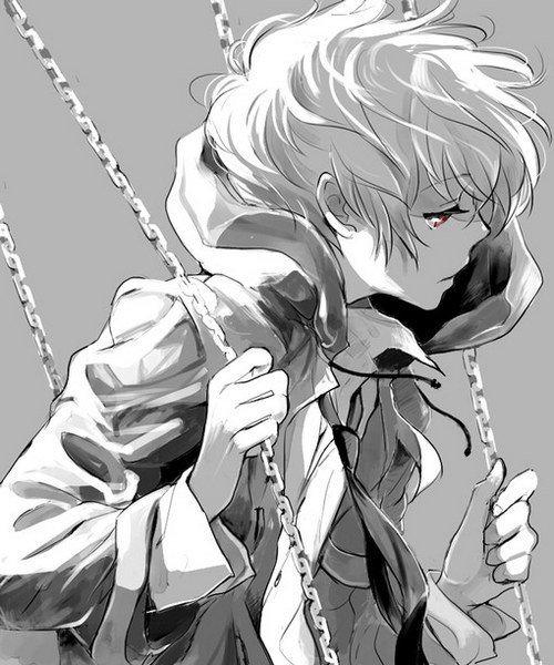 谁有那种白色背景,红眼睛,一点点萌的动漫男生头像