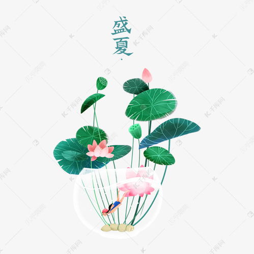 绿色系卡通手绘风夏景荷花插画素材图片免费下载千库网