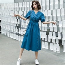 女装2020年新款夏季气质纯色夏装连衣裙子显瘦泫雅风韩系轻熟