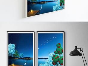 北欧清新系列蓝色风景山水河面装饰画图片设计素材高清模板下载180.29mb森林风景装饰画大全