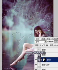 用ps调出艳丽紫青色的湖景美女图片