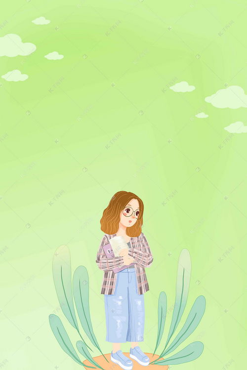 清新绿色卡通女生插画平面广告背景图片免费下载千库网