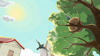 绿色系卡通手绘风五月你好故乡风景配图插画图片千库网