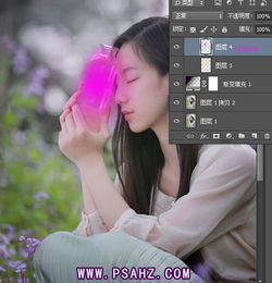 photoshop把一张绿色调美女照片,调成紫色带一点意境的梦幻色调3
