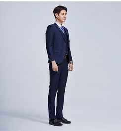 送白衬衫领带e藏蓝色男士西服套装韩版休闲小西装新郎结婚礼服