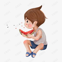 卡通手绘小孩吃西瓜吐籽素材图片免费下载高清png千库网图片编号8355606