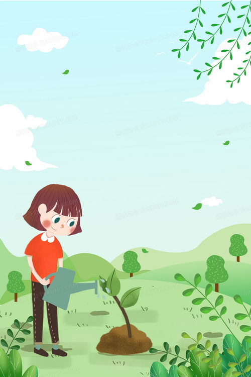 绿色清新女孩植树节种树浇水卡通背景背景图片素材免费下载psd格式35435315像素熊猫办公