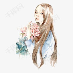 抱着花朵的手绘美女素材图片免费下载高清png千库网图片编号9508404