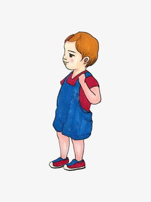 撞色蓝色红色系手绘插画风背带裤卡通男孩png免抠图图片素材其他格式下载动漫人物大全