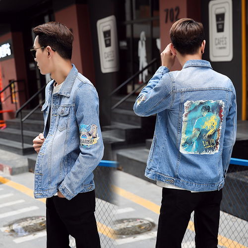 男装牛仔衣蓝色印花潮流日系lol韩版时尚学生龙虾战队牛仔衣服