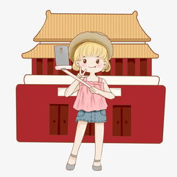 旅游主题女孩拍照卡通插画图片素材其他格式下载动漫人物大全